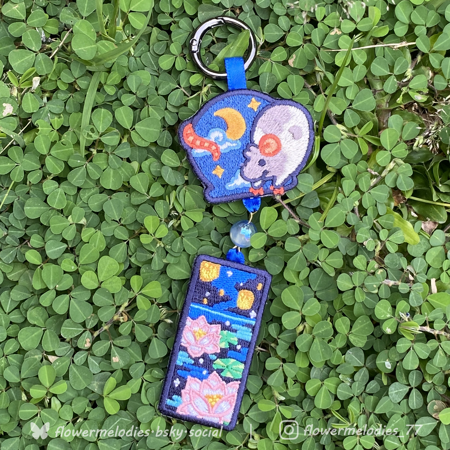 Rat Windchimes Embroidery Keychain - Moon