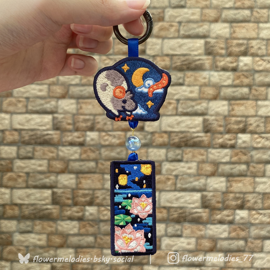 Rat Windchimes Embroidery Keychain - Moon