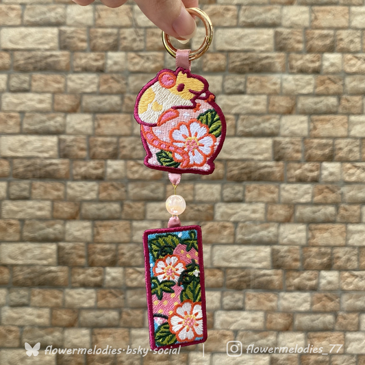 Rat Windchimes Embroidery Keychain - Blossom